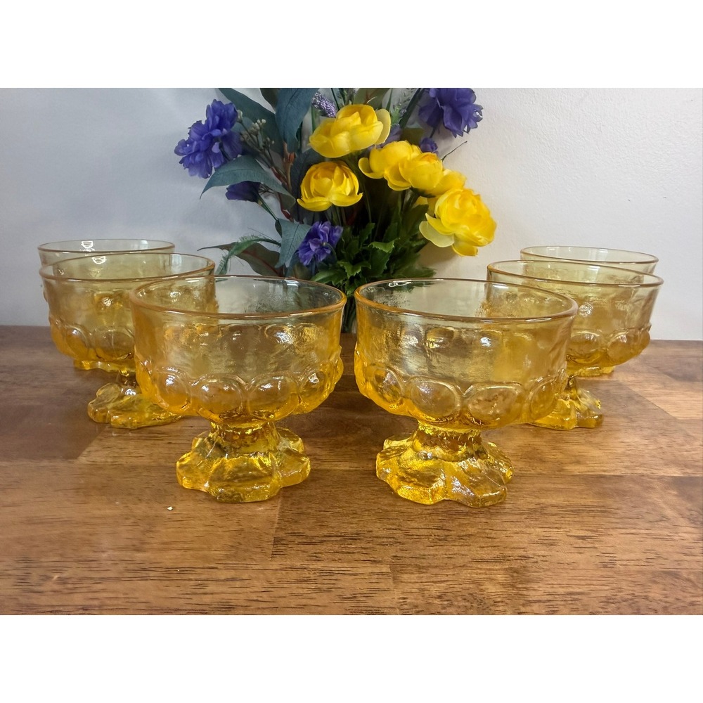 Tiffin‎ Franciscan Yellow Glass Sherbet Dessert Cups Vintage Pedestal Stemware